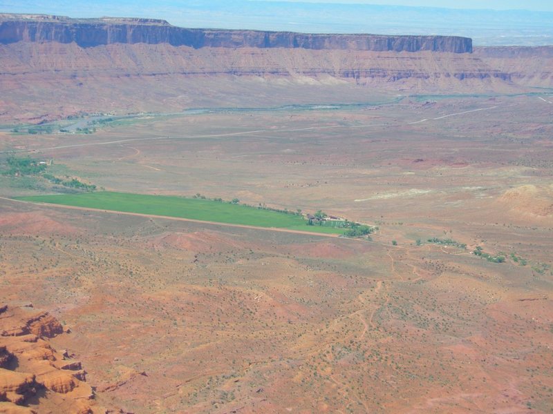 Looking north from the summit of the Nun, with private ranch in front and Colorado river along top