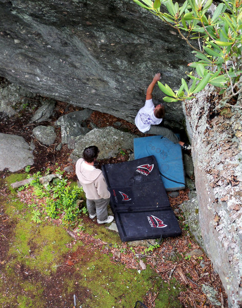 Matt Montgomery on the FA of "Cherokee Dihedral" (v-1) at the Olympus Area, GHSP VA.