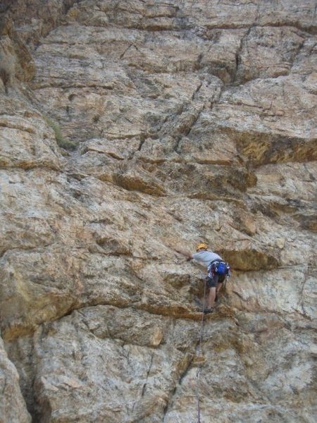 Myself leading pitch 3 (we split 3 & 4) of Lord of the Slings.