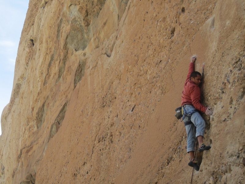 Me doing the crux move of Rought Draft