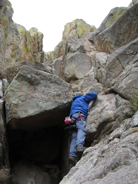 My father at the first "5th" class portion of climbing