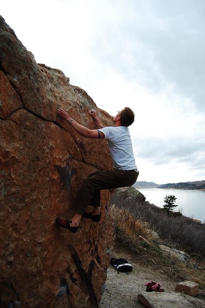 Warming up on My Two Cents, V2, Rotary Park, Horsetooth Resevoir, CO