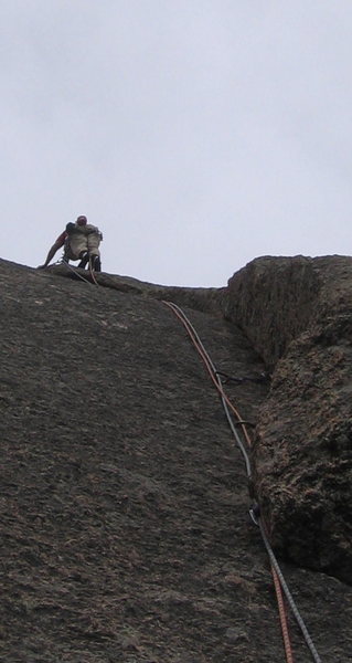 Chuck Graves nears the top of the beautiful flake/corner of Pitch 2.