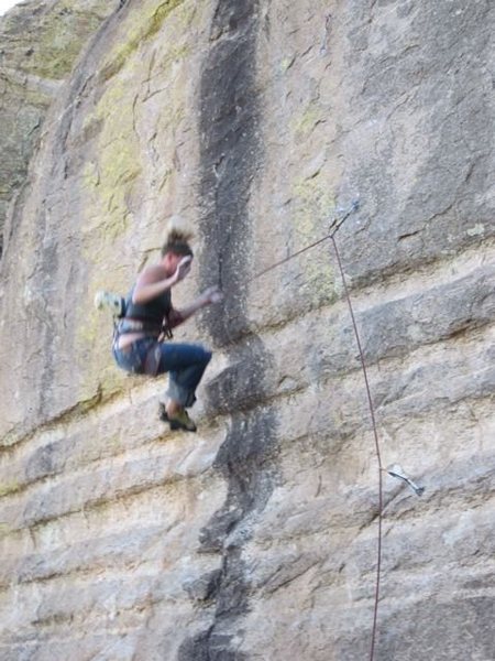 Josie Becker keeping her belayer on his toes!