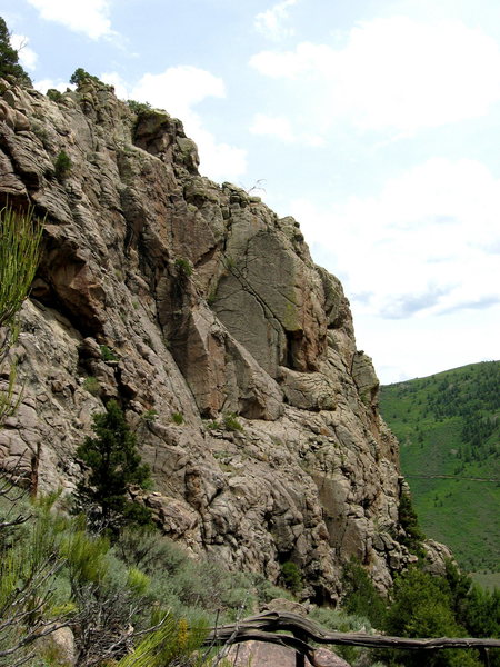 A view of the second pitch roof and twin cracks as seen from the walkoff.
