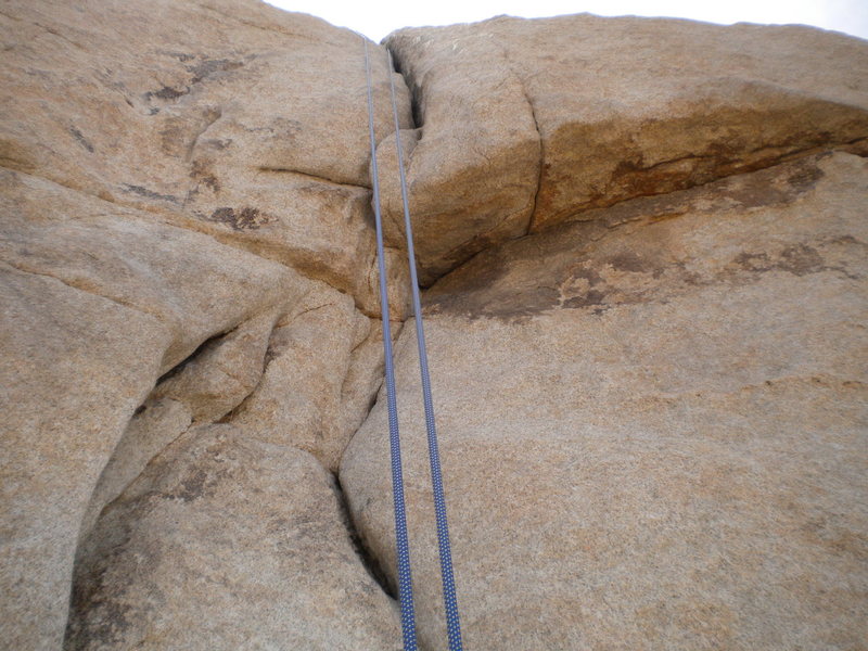 Picture of the easily by-passed overhang section of The Bong (picture taken on rappel, May 2010).  