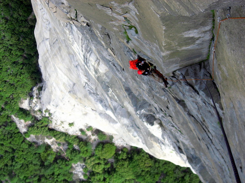 View from the shelter of the Great Roof. Adam Sinner belaying on 6/1/10.