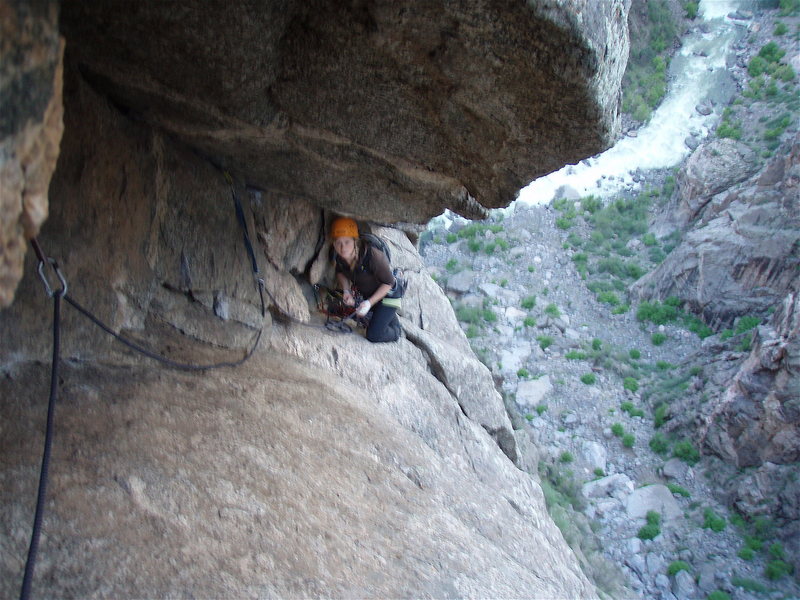 Looking back at Amy Haessly at the base of the Vector Traverse.