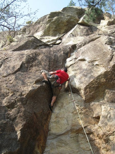 Pulling the end of the crux.