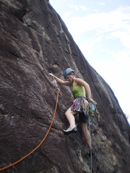 Mary on the crux pitch P2 of Toads R' Us