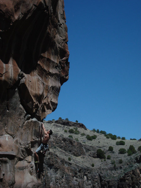 Resting up before heading into the crux headwall<br>
<br>
photo by Carolyn Parker
