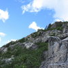 The top half section of the northern ridge. 'The Black Knight' is above the large pine the top corner of the ridge's sky line.