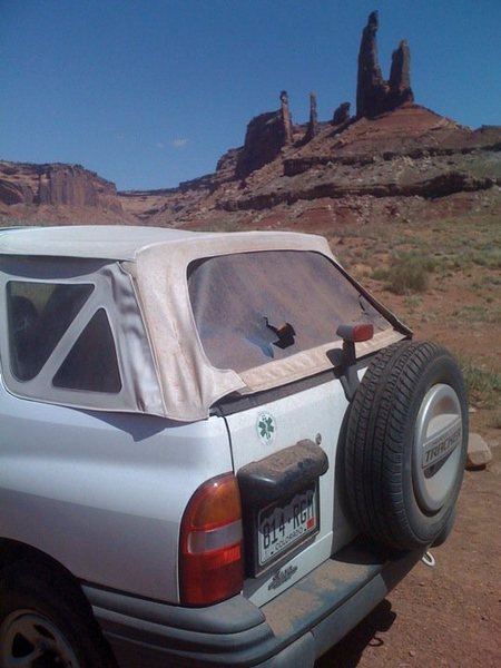 My late car (RIP) and Moses in the background. The car was killed in a rollover accident coming back from telluride on hw 50 2 weeks ago.