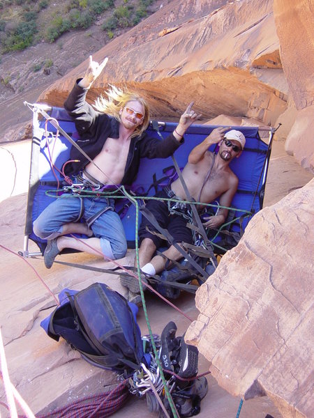 Portaledge belay top of pitch 3