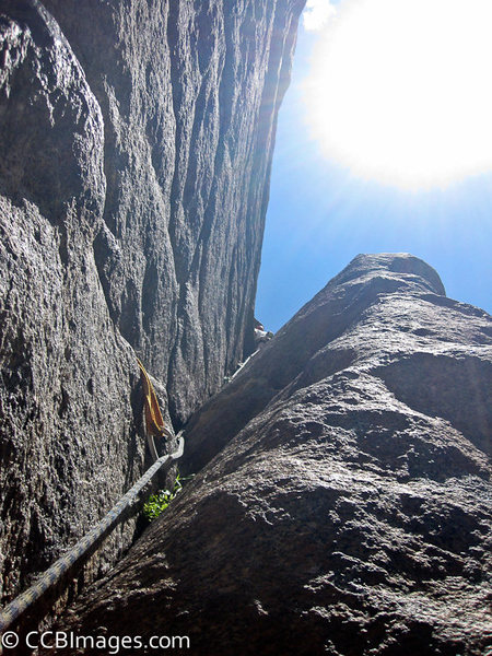 Greg Hartman leading the second pitch, this should give you some scale on how narrow the V gets.
