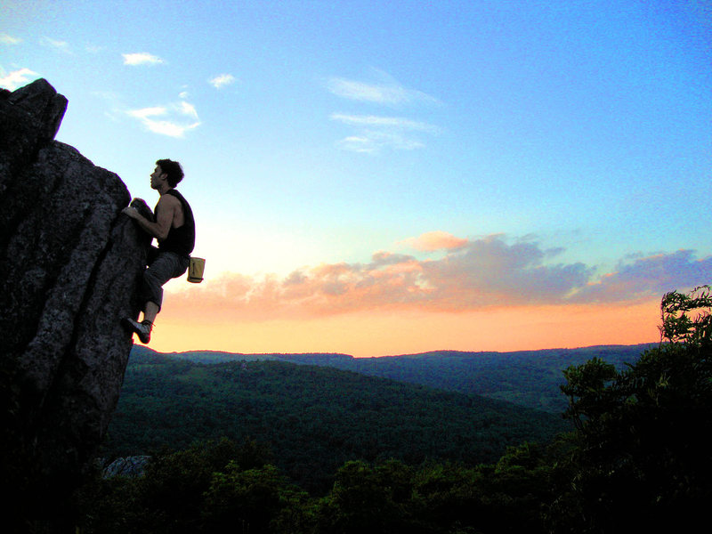 Aaron Parlier on the "Sunset Arete" (v1) at the Highlands Bouldering Area, GHSP Va