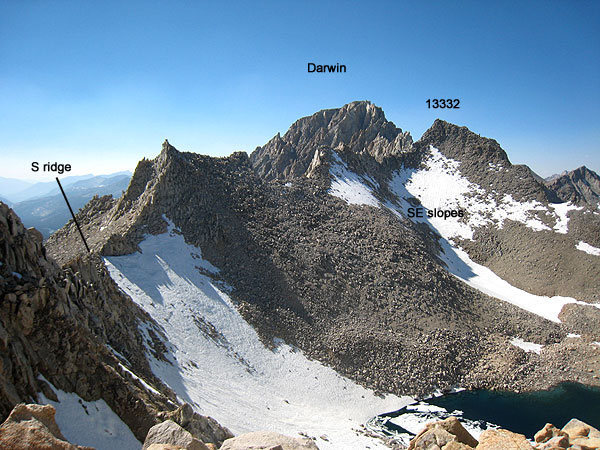 annotated photo of the traverse to 13332 and Darwin from Haeckel. Secor-described routes noted.
