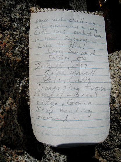 Entry from Rowell's and Croft's first attempt at the Evolution Traverse.