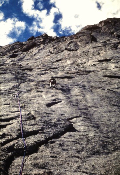   The 5.10+ face pitch, leading into the base of the Sickle crack.