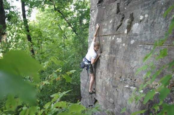 This is jamie cranking through his first sport climb. The Good Life 5.7