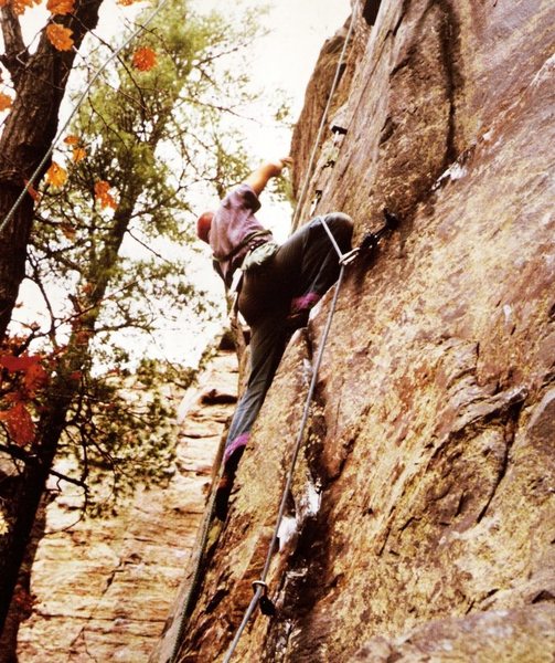 Tommy nailing RURPS and pins on All the Way, first ascent.