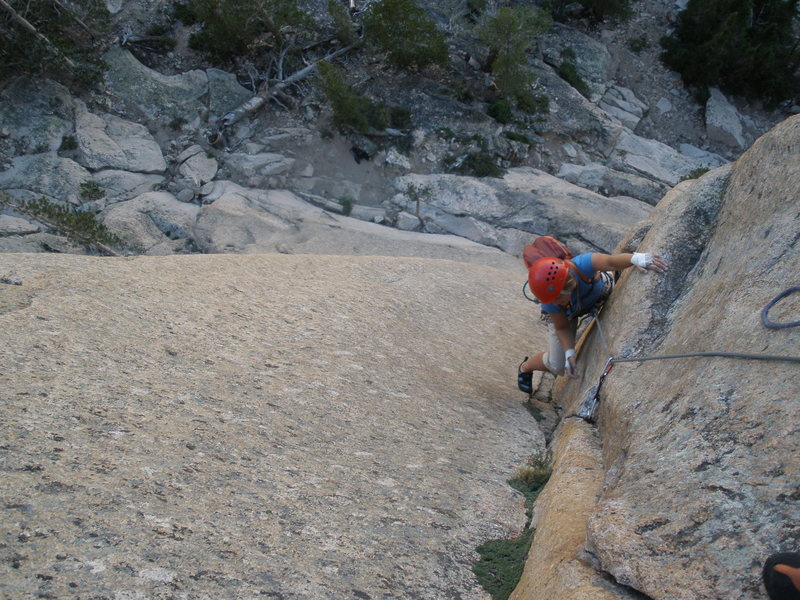 Annie following the intense 1st crux pitch.