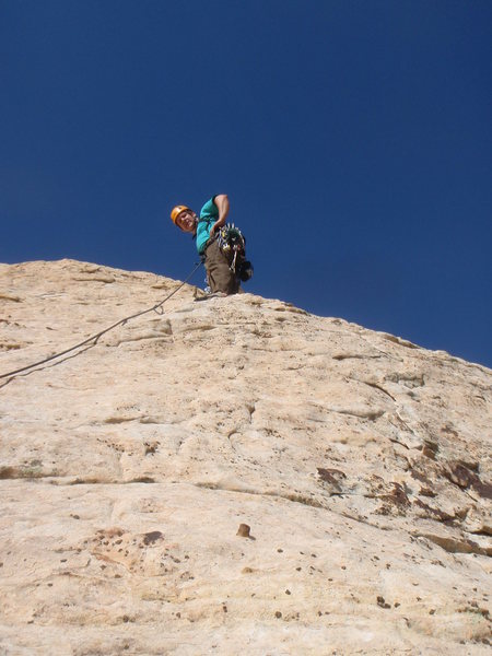 Ron Graham on the easy second pitch. It's almost a scramble rather than a climb and offers several protection placements.