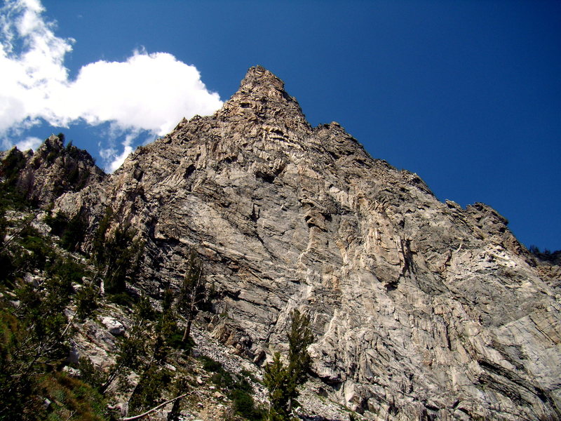 The beautiful southwest ridge of Symmetry Spire on the left. (Tetons). July 2010. Solo