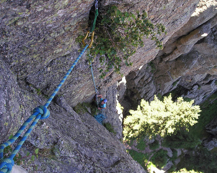 Nicole belaying in the dihedral
