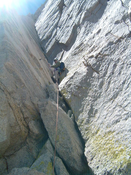 Me leading final pitch up 5.7 corner. Pic by Justin Marion