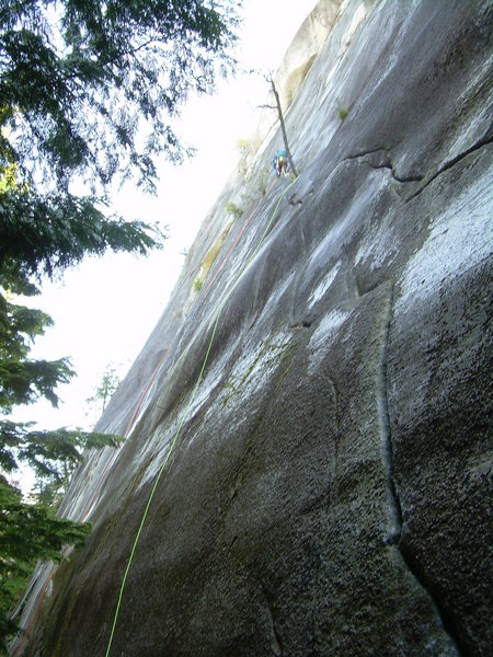 Looking up the 1st pitch. It's not wet...that's glacial polish!