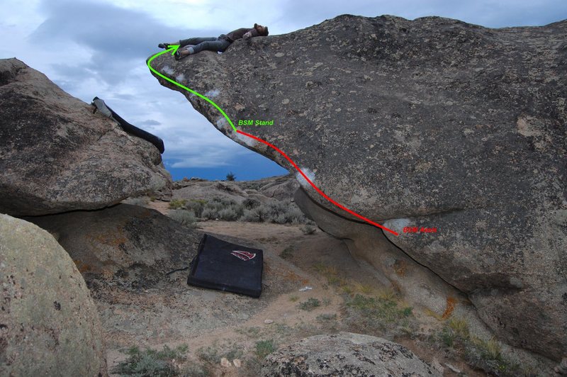 Red line into the green line.
<br>
<br>
Photo: L. Bowlin.