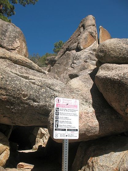 The entrance to the mine with the crag above, Holcomb Valley Pinnacles