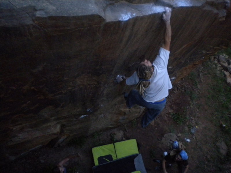 This is the five plus foot dyno on the big cubical boulder. Learning to fly V7ish.