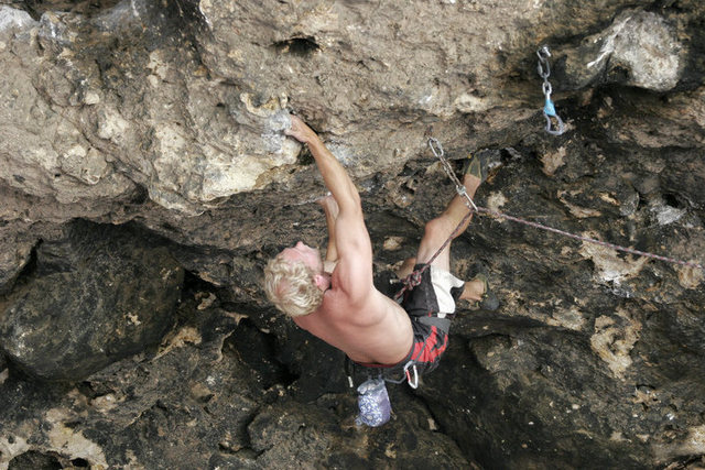 Mostly through the first crux on Leper, probably V6 or so. A great rest awaits in the next pod.