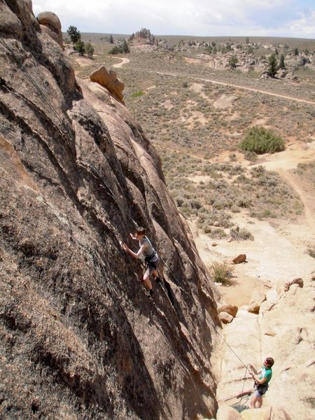 One of the many topropes available - this is at the left edge of the slab. There are many new anchors on this rock.