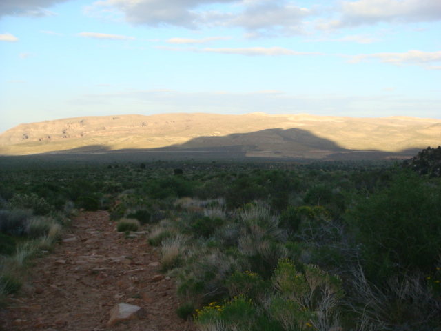 Dusk approaching while descending from Rainbow Mtn Red Rock April 2010.