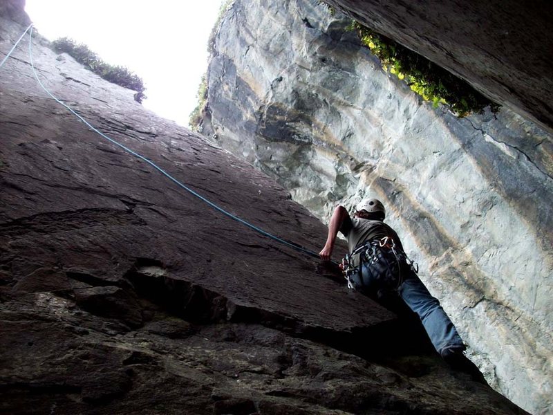 Centipede (5.9) on TR above first bolt. If leading this route a fall would ground out and second bolt is two spooky moves higher (5.6ish). Bolts are getting old (pic = 2010) and sorta scary.