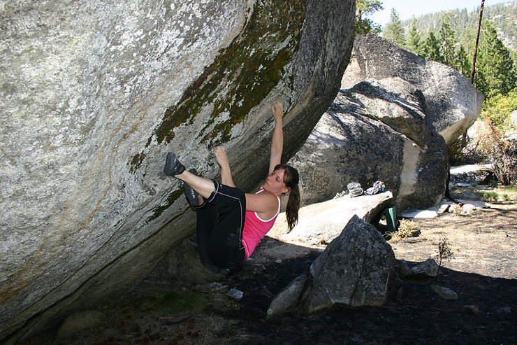 Some unnamed v6 thing we did. Halo sits on the steep overhang in the background.
