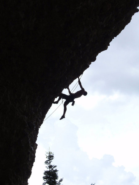 Moving into the end of the crux section of the route. The long draws are a give away as to where the route is difficult.