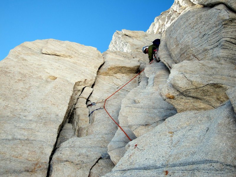 Me leading fifth pitch (5.8). Photo by Justin Marion