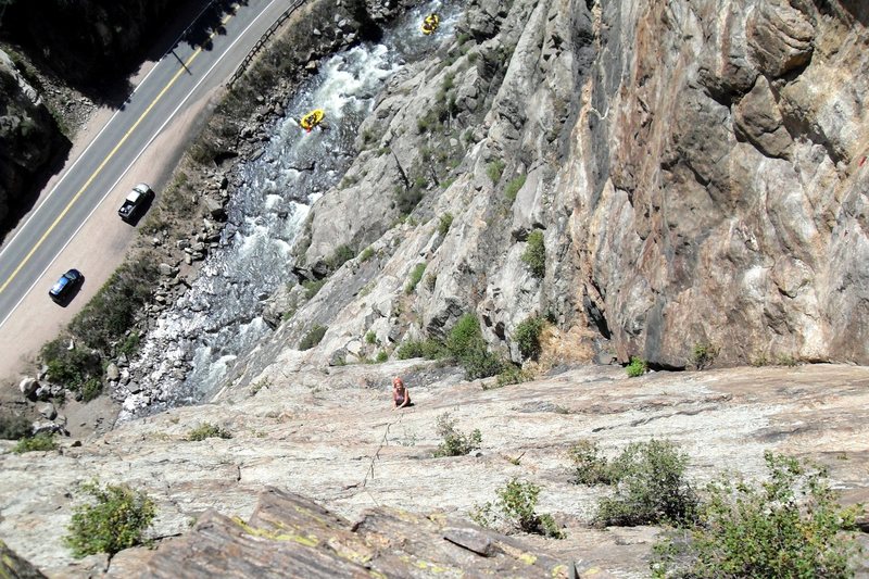 Brenda on Pitch 4 of "Playin' Hooky" as a guy falls out of his raft on the creek below.