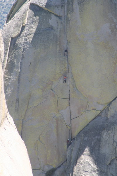Noelle finishing off Airy Interlude with John above her. With Shiela and Nathan waiting below to move on up Igor Unchained. 8-21-10