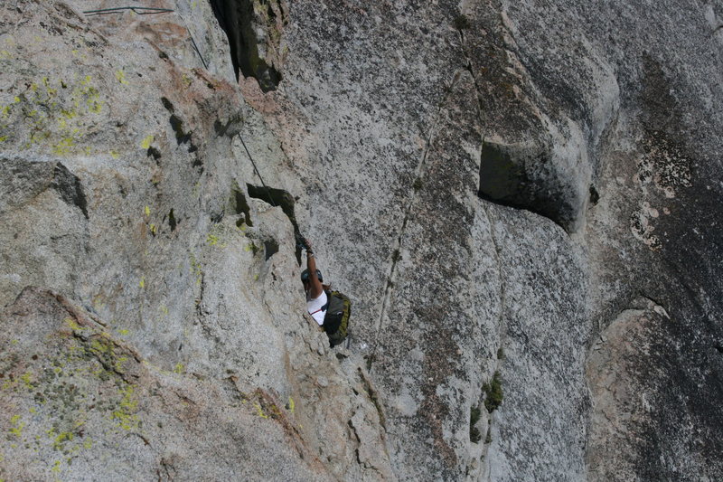 Agina on the last short pitch to the top of Poof on the Magician. 8-21-10