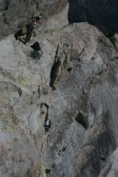 Agina on the last short pitch to the top of Poof on the Magician. 8-21-10
