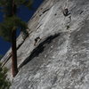 Nathan at the 1st belay and Sheila heading up. The Tree Route at Dome Rock.   8-22-10