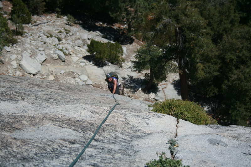 Agina coming up the 2nd pitch a beautiful crack. The Tree Route on Dome Rock. 8-22-10