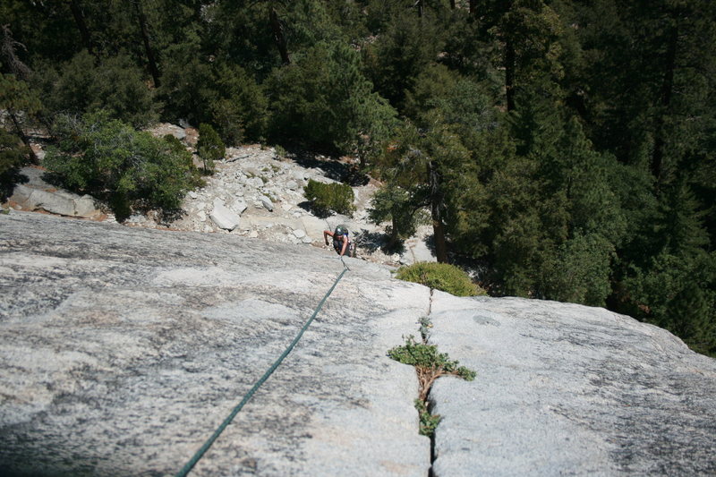 Agina coming up the 2nd pitch a beautiful crack. The Tree Route on Dome Rock. 8-22-10