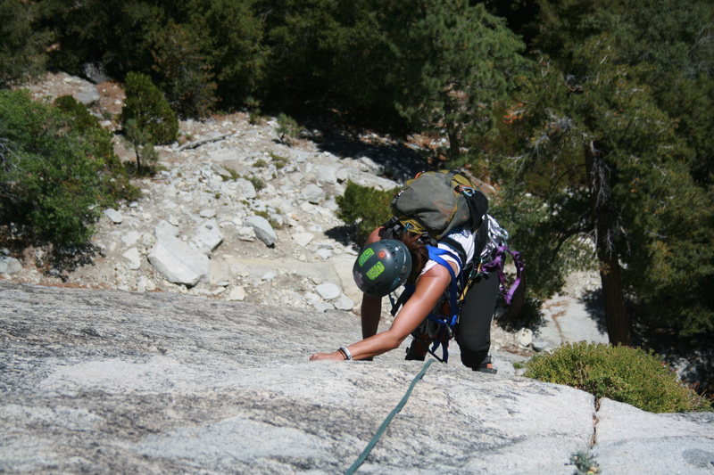 Agina coming up the 2nd pitch a beautiful crack. The Tree Route on Dome Rock. 8-22-10