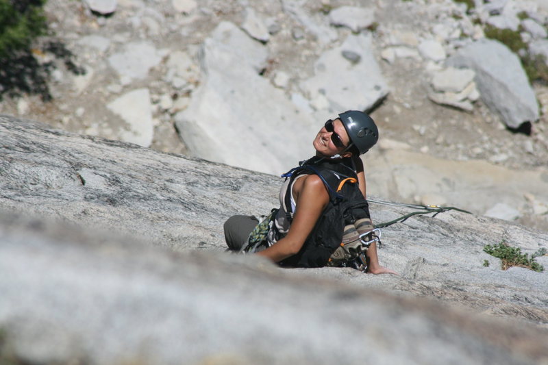 Marina at the pitch 2 belay. The Tree Route on Dome Rock. 8-22-10